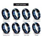 font options for inside engraving on blue & grey round bottom flask rings
