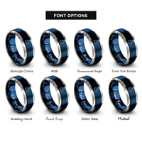 font options for inside engraving on blue & gray round bottom flask rings