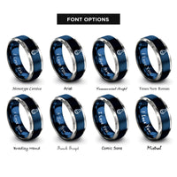 font options for inside engraving on blue & grey round bottom flask rings