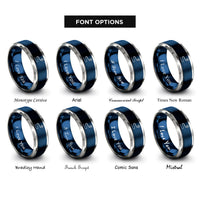 font options for inside engraving on blue & gray route dotted line rings
