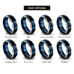 font options for inside engraving on blue & grey route dotted line rings
