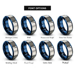 font options for inside engraving on blue & silver route dotted line rings