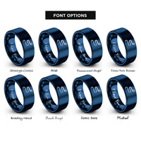 font options for inside engraving on blue route dotted line rings