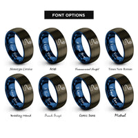 font options for inside engraving on gunmetal & blue route dotted line rings