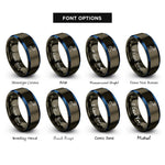 font options for inside engraving on gunmetal & blue route dotted line rings