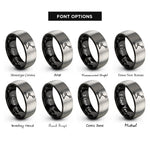 font options for inside engraving on black & grey route line dots rings