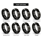 font options for inside engraving on black & grey route line dots rings