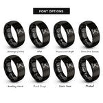 font options for inside engraving on black route line dots rings