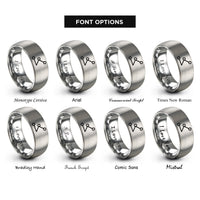 font options for inside engraving on grey route line dots rings