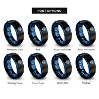 font options for inside engraving on black & blue ruby rings