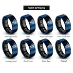font options for inside engraving on black & blue ruby rings