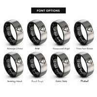 font options for inside engraving on black & grey ruby rings