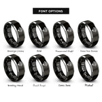 font options for inside engraving on black & silver ruby rings