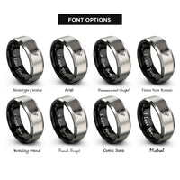 font options for inside engraving on black & gray ruffed grouse flight rings