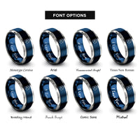 font options for inside engraving on blue & grey rugby scrum cap rings