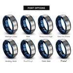 font options for inside engraving on blue & silver rugby scrum cap rings