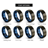 font options for inside engraving on gunmetal & blue rugby scrum cap rings