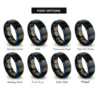 font options for inside engraving on gunmetal & blue rugby scrum cap rings