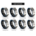 font options for inside engraving on black & blue & gray rugby tackle rings
