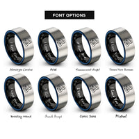 font options for inside engraving on black & blue & gray rugby tackle rings
