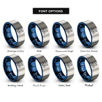 font options for inside engraving on blue & silver rugby tackle rings