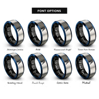 font options for inside engraving on black & blue & grey ruler compass rings