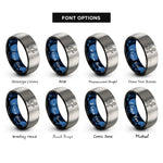 font options for inside engraving on black & blue & gray run icon rings