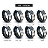 font options for inside engraving on black & blue & gray run icon rings