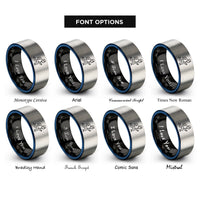 font options for inside engraving on black & blue & silver run icon rings