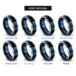 font options for inside engraving on blue & silver runner silhouette rings