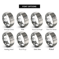 font options for inside engraving on silver running wheel stand rings
