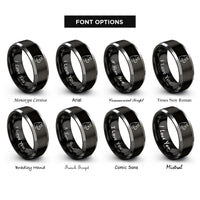 font options for inside engraving on black & silver russian blue rings