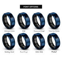 font options for inside engraving on black & blue rust rings