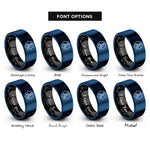 font options for inside engraving on black & blue rust rings