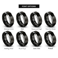font options for inside engraving on black & silver rust rings