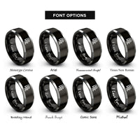 font options for inside engraving on black & silver rx symbol rings