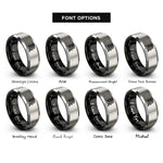 font options for inside engraving on black & silver rx symbol rings