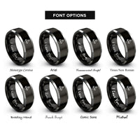 font options for inside engraving on black & silver sacred heart rings