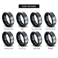 font options for inside engraving on black & blue & grey safe travel bindrune rings