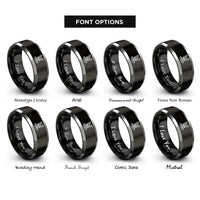 font options for inside engraving on black & grey safety harness rings