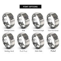 font options for inside engraving on grey safety harness rings
