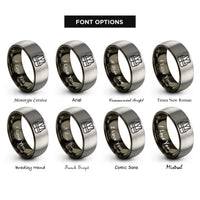 font options for inside engraving on gunmetal & gray safety vest rings