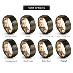 font options for inside engraving on gunmetal & rose gold sage leaf rings
