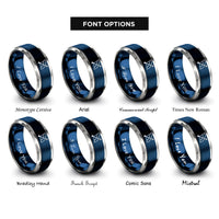 font options for inside engraving on blue & silver sagittarius constellation rings