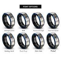 font options for inside engraving on black & blue & silver sagittarius glyph circle rings
