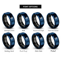 font options for inside engraving on black & blue saguaro cactus pair rings