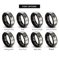 font options for inside engraving on black & grey sai crossed pair rings