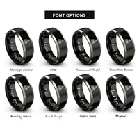 font options for inside engraving on black & gray sail icon wave rings