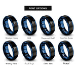 font options for inside engraving on black & blue sailboat silhouette wave rings