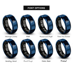 font options for inside engraving on black & blue sailboat silhouette wave rings